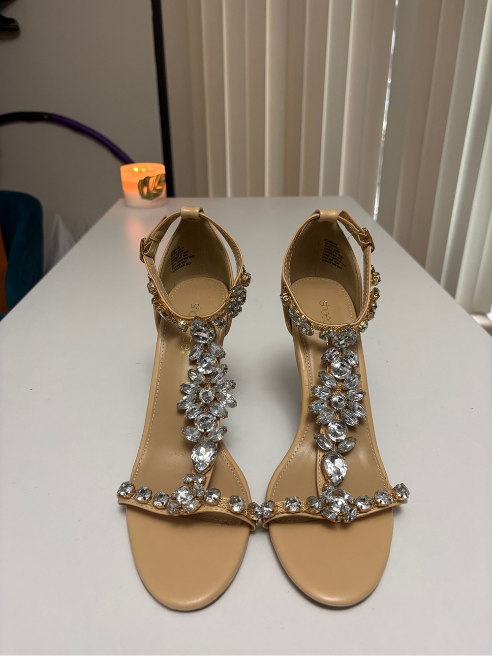 Stance Nude Crystal T-Strap Embellished Sandals